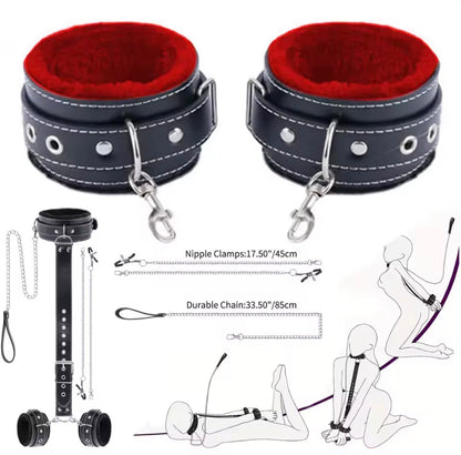 Submission Collar Harness with Cuffs & Nipple Clips
