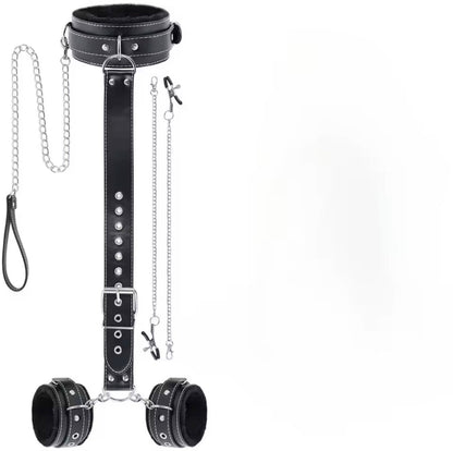 Submission Collar Harness with Cuffs & Nipple Clips